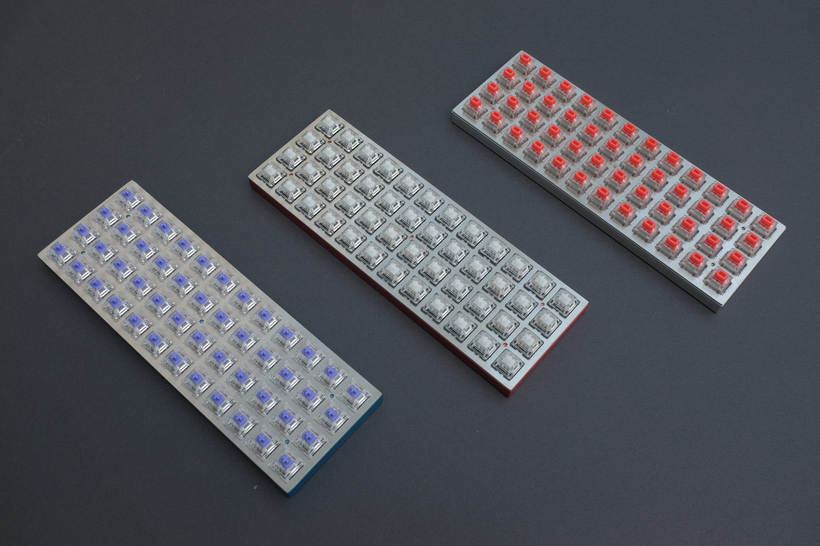 Plancks with Zealios</span> 62g Tactile, Gateron 35g Linear Clear and Mathias 35g Linear Red key switches